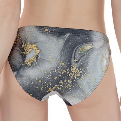 Grey Gold Liquid Marble Print Women's Panties