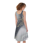 Grey Gold Liquid Marble Print Women's Sleeveless Dress