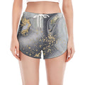Grey Gold Liquid Marble Print Women's Split Running Shorts