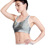 Grey Gold Liquid Marble Print Women's Sports Bra