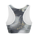 Grey Gold Liquid Marble Print Women's Sports Bra