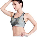 Grey Gold Liquid Marble Print Women's Sports Bra