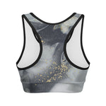 Grey Gold Liquid Marble Print Women's Sports Bra