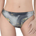 Grey Gold Liquid Marble Print Women's Thong