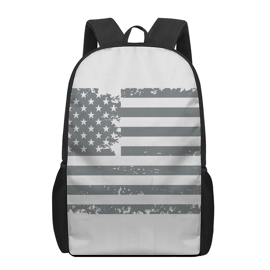 Grey Grunge American Flag Print 17 Inch Backpack