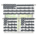 Grey Grunge American Flag Print 3 Piece Kitchen Curtains