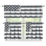Grey Grunge American Flag Print 3 Piece Kitchen Curtains