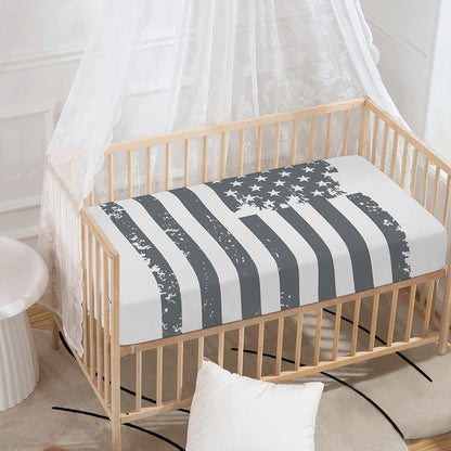 Grey Grunge American Flag Print Baby Crib Sheet