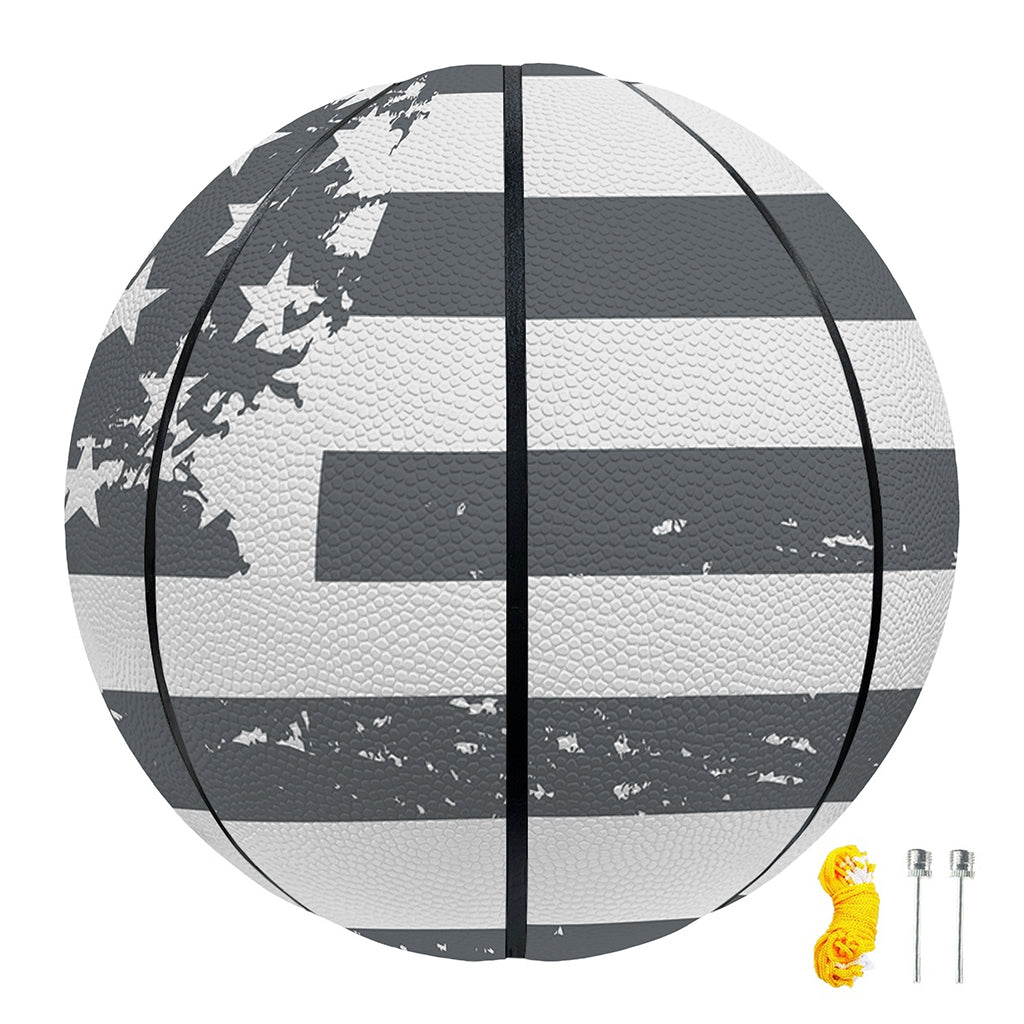 Grey Grunge American Flag Print Basketball