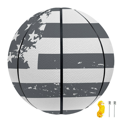 Grey Grunge American Flag Print Basketball