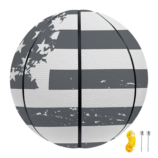 Grey Grunge American Flag Print Basketball