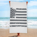 Grey Grunge American Flag Print Beach Towel