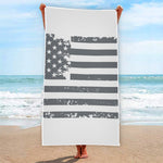 Grey Grunge American Flag Print Beach Towel