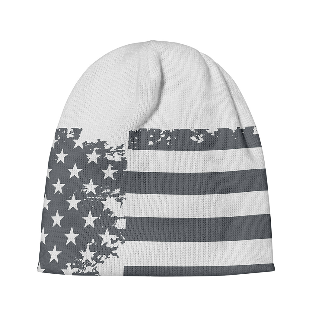 Grey Grunge American Flag Print Beanie