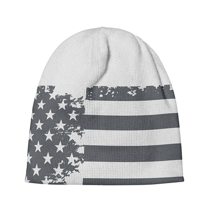 Grey Grunge American Flag Print Beanie