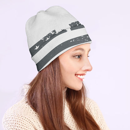 Grey Grunge American Flag Print Beanie