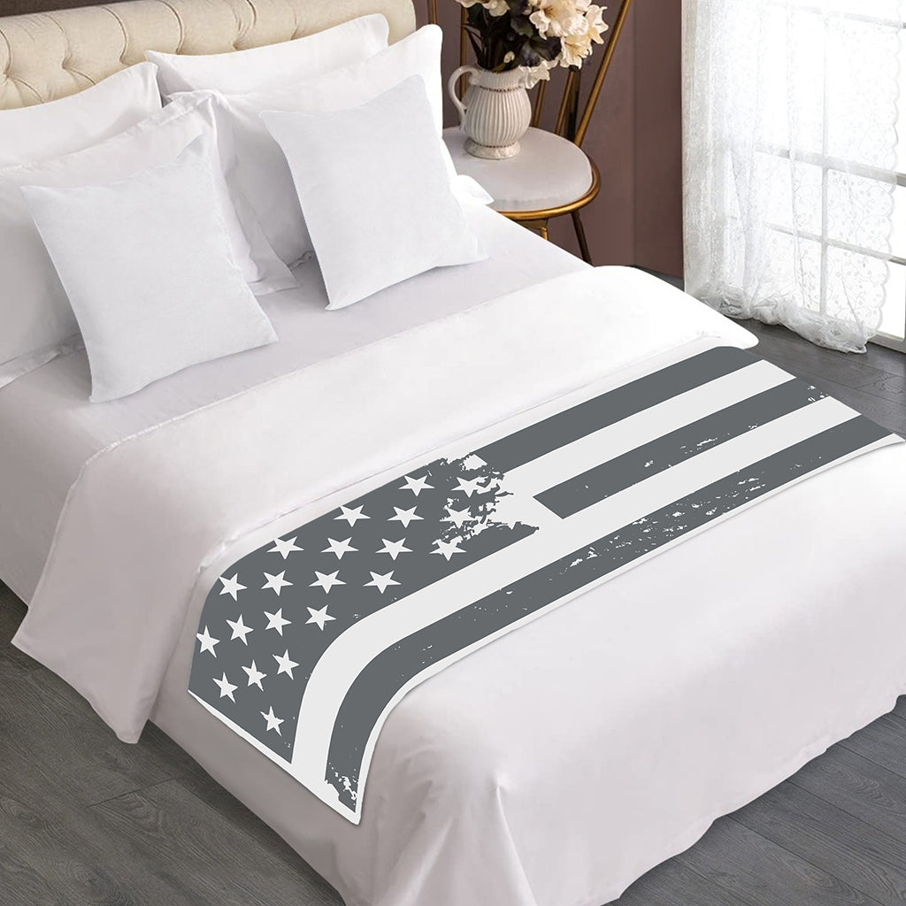 Grey Grunge American Flag Print Bed Runner