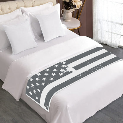 Grey Grunge American Flag Print Bed Runner