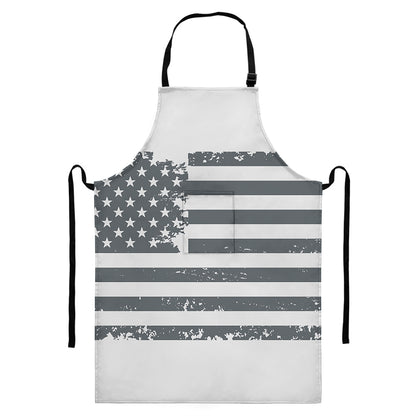 Grey Grunge American Flag Print Bib Apron With Pocket