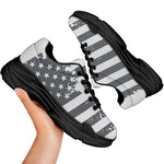Grey Grunge American Flag Print Black Chunky Shoes