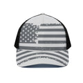 Grey Grunge American Flag Print Black Mesh Trucker Hat