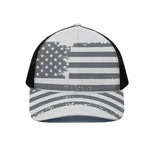 Grey Grunge American Flag Print Black Mesh Trucker Cap