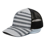 Grey Grunge American Flag Print Black Mesh Trucker Cap