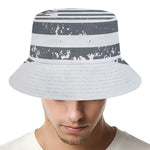 Grey Grunge American Flag Print Bucket Hat