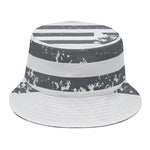 Grey Grunge American Flag Print Bucket Hat