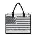 Grey Grunge American Flag Print Canvas Tote Bag