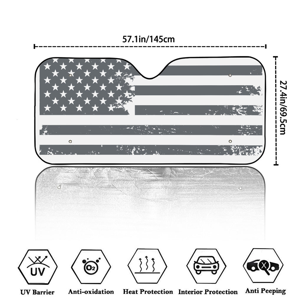 Grey Grunge American Flag Print Car Windshield Sun Shade