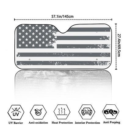 Grey Grunge American Flag Print Car Windshield Sun Shade