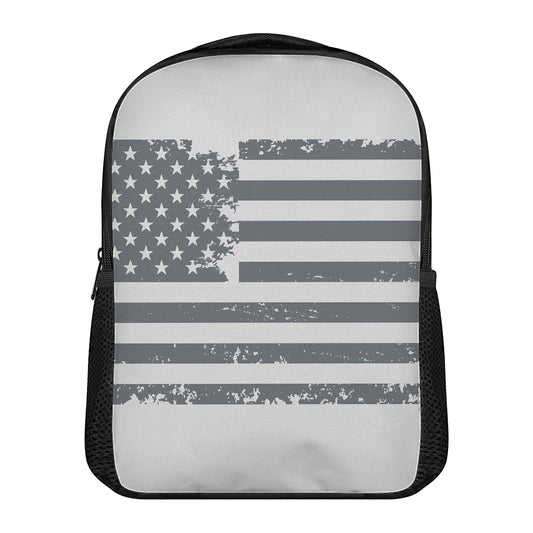Grey Grunge American Flag Print Casual Backpack