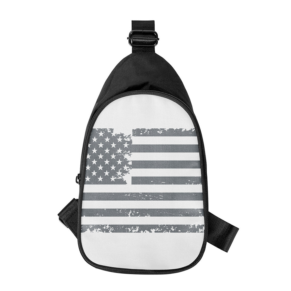 Grey Grunge American Flag Print Chest Bag