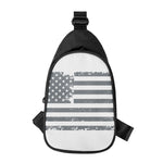 Grey Grunge American Flag Print Chest Bag