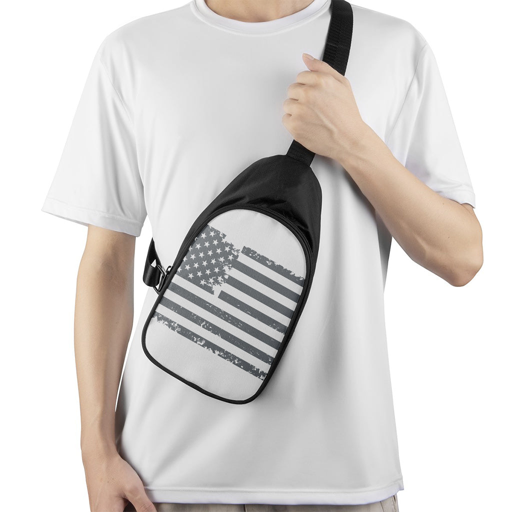 Grey Grunge American Flag Print Chest Bag