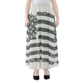 Grey Grunge American Flag Print Chiffon Maxi Skirt