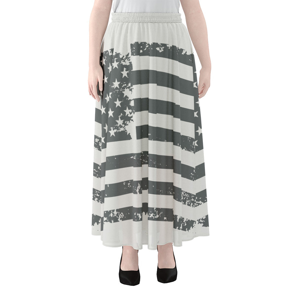 Grey Grunge American Flag Print Chiffon Maxi Skirt