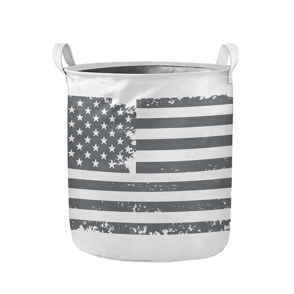 Grey Grunge American Flag Print Collapsible Laundry Basket