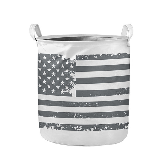 Grey Grunge American Flag Print Collapsible Laundry Basket