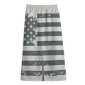 Grey Grunge American Flag Print Cotton Front Slit Maxi Skirt