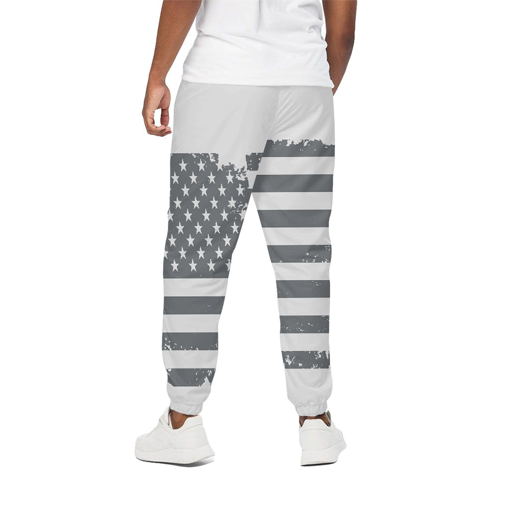 Grey Grunge American Flag Print Cotton Pants