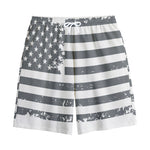 Grey Grunge American Flag Print Cotton Shorts