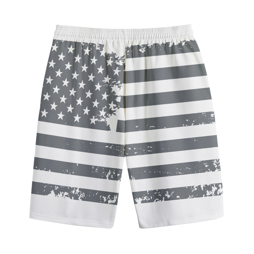 Grey Grunge American Flag Print Cotton Shorts