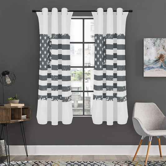 Grey Grunge American Flag Print Curtain