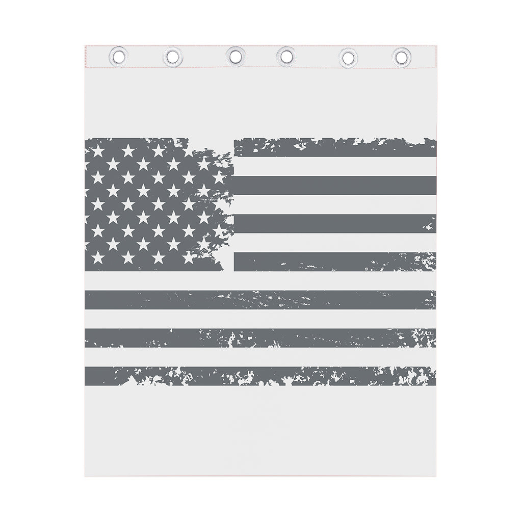 Grey Grunge American Flag Print Curtain