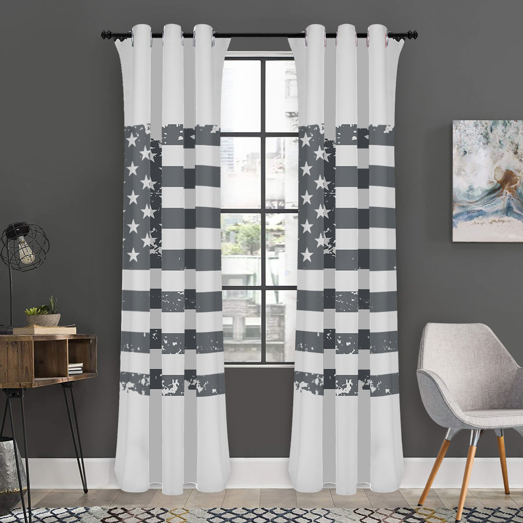 Grey Grunge American Flag Print Curtain