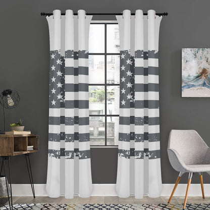 Grey Grunge American Flag Print Curtain