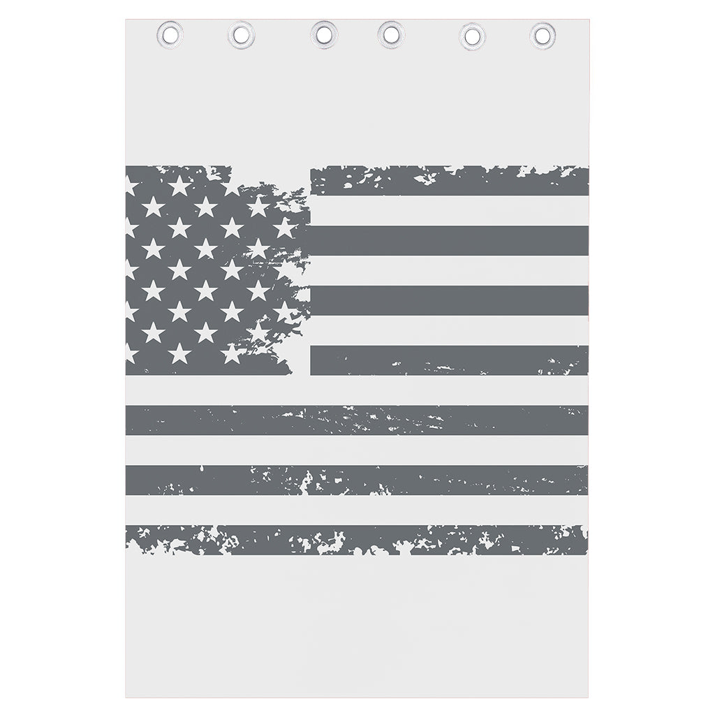 Grey Grunge American Flag Print Curtain