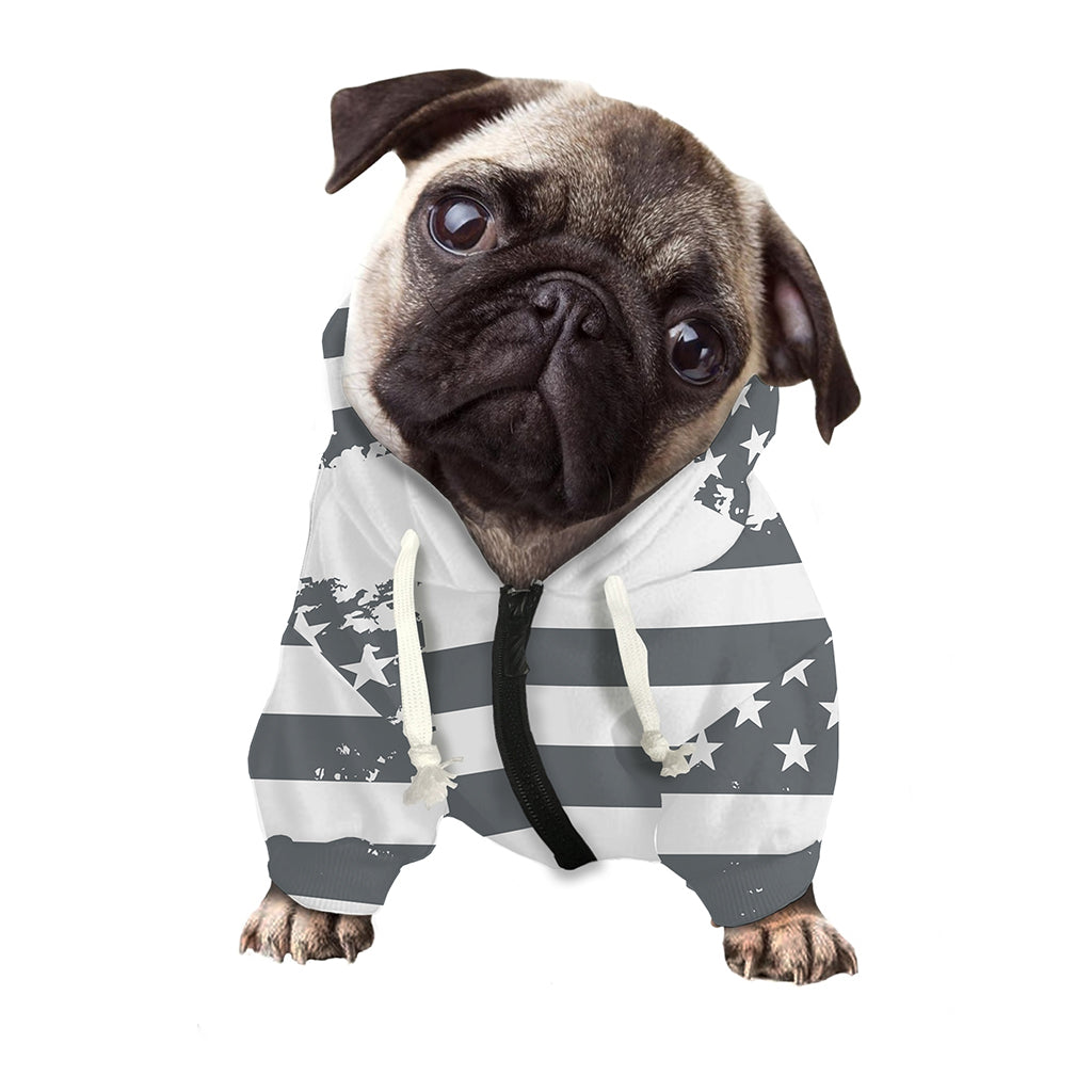 Grey Grunge American Flag Print Dog Zip Up Hoodie